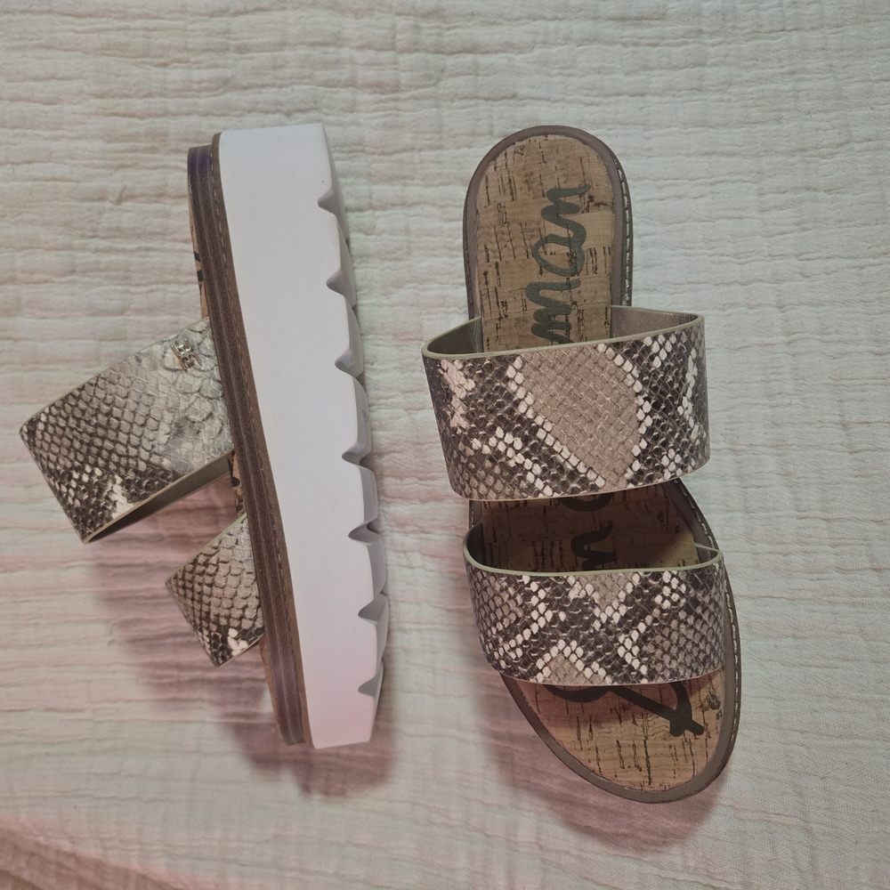 Sam Edelman Snake Print Sandals - Brown and White